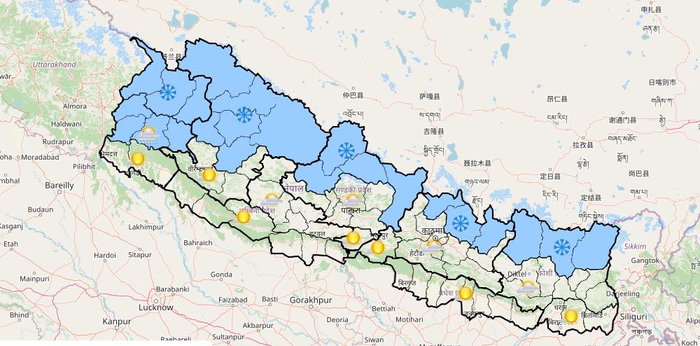 आजको मौसमः पहाडमा हल्का बर्षा र हिमाली भेगमा हिमपात हुने